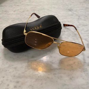 GIGI HADID FOR VOGUE 70s retro yellow sunglasses gold frame aviator square w box